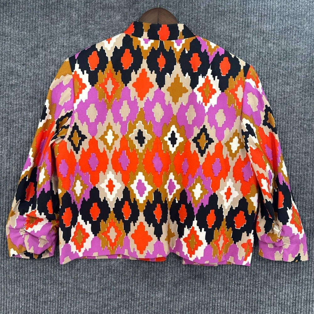 Kasper Blazer Women 16 Multicolor Excellent Geometric Ruched 3/4 Sleeve Cropped - Picture 2 of 8